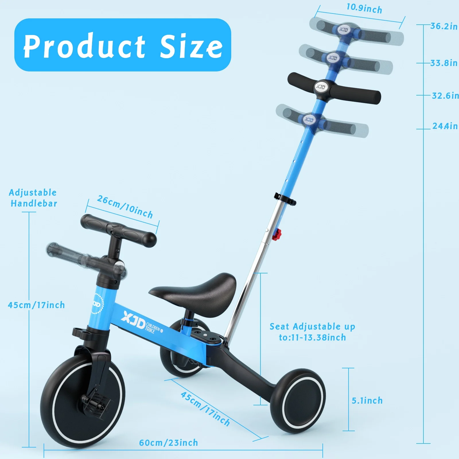 XJD 7 in 1 Toddler Tricycle with Push Handle,Toddler Bike for 1-3 Years ...