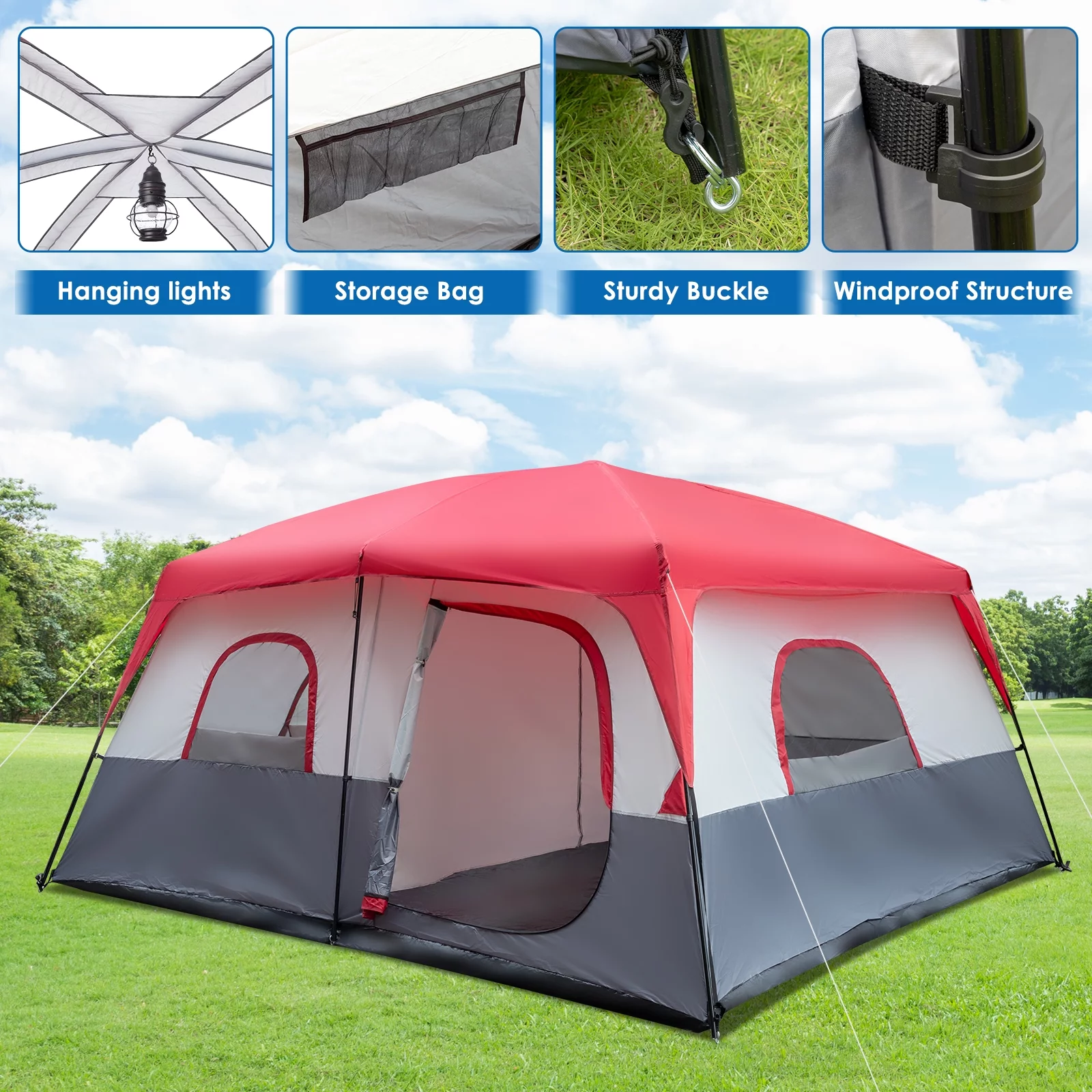 GoDecor Portable Waterproof Family Large Tent with Double Layer for 14 ...